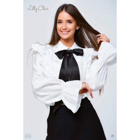 Fehér csipkebetétes ing, fekete levehető selyem masnival